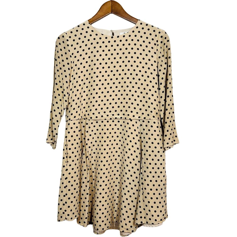 Madewell Polka Dot Silk Dress 3/4 Sleeve Cream Black - XS